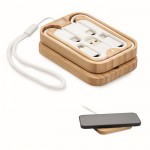 Caja de bambú con correa con función de cargador inalámbrico 15W color madera
