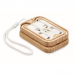 Caja de bambú con correa con función de cargador inalámbrico 15W color madera