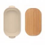 Fiambrera con tapa de bambú y 2 pestañas laterales de cierre 700ml color beige tercera vista