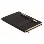 Libreta y bolígrafo con banda elástica para móvil y páginas a rayas A5 color negro