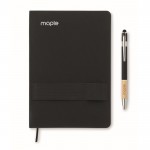 Libreta y bolígrafo con banda elástica para móvil y páginas a rayas A5 color negro vista principal