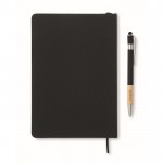 Libreta y bolígrafo con banda elástica para móvil y páginas a rayas A5 color negro vista principal