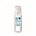 Botella de agua con infusor extraíble en el centro y asa de transporte color blanco vista de impresión