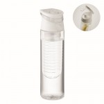 Botella de agua con infusor extraíble en el centro y asa de transporte color blanco