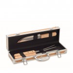 Estuche con aspecto de madera de 3 utensilios para barbacoa color madera vista de impresión