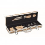 Estuche con aspecto de madera de 3 utensilios para barbacoa color madera