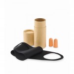 Estuche de viaje cilíndrico con antifaz y tapón para los oídos color beige