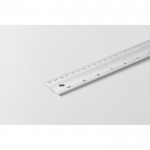 Escuadra de aluminio con nivel de burbuja en la base y regla de 30cm color plateado vista fotografía tercera vista