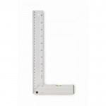 Escuadra de aluminio con nivel de burbuja en la base y regla de 30cm color plateado cuarta vista