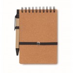 Libreta con bolígrafo de tinta azul y banda elástica hojas a rayas color marrón tercera vista