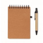 Libreta con bolígrafo de tinta azul y banda elástica hojas a rayas color marrón quinta vista