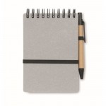 Libreta con bolígrafo de tinta azul y banda elástica hojas a rayas color gris segunda vista