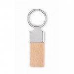 Llavero de forma rectangular de madera de caucho y zinc color madera segunda vista