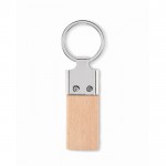 Llavero de forma rectangular de madera de caucho y zinc color madera tercera vista