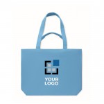 Bolsa de tejido reciclado con asas cortas y largas 320 g/m2 color turquesa vista de impresión