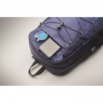Mochila de poliéster RPET con bolsillos de malla a ambos lados color azul vista fotografía tercera vista