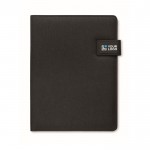 Portafolios de cuero con power bank y cargador inalámbrico A4 color negro vista de impresión