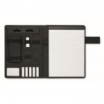 Portafolios de cuero con power bank y cargador inalámbrico A4 color negro