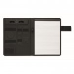 Portafolios de cuero con power bank y cargador inalámbrico A4 color negro tercera vista