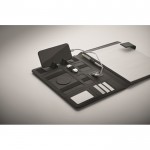 Portafolios de cuero con power bank y cargador inalámbrico A4 color negro vista fotografía quinta vista