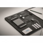 Portafolios de cuero con power bank y cargador inalámbrico A4 color negro vista principal