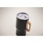 Taza de acero inoxidable reciclado con asa de madera 350ml color negro vista fotografía tercera vista