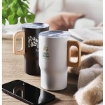 Taza de acero inoxidable reciclado con asa de madera 350ml color blanco vista bodegón principal