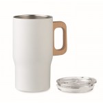 Taza de acero inoxidable reciclado con asa de madera 350ml color blanco segunda vista