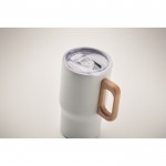 Taza de acero inoxidable reciclado con asa de madera 350ml color blanco vista fotografía tercera vista