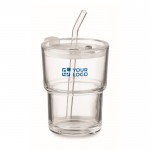 Vaso de cristal con tapa antigoteo y pajita de cristal 300ml color transparente vista de impresión