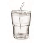 Vaso de cristal con tapa antigoteo y pajita de cristal 300ml color transparente