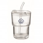 Vaso de cristal con tapa antigoteo y pajita de cristal 300ml color transparente vista principal