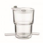 Vaso de cristal con tapa antigoteo y pajita de cristal 300ml color transparente tercera vista