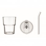 Vaso de cristal con tapa antigoteo y pajita de cristal 300ml color transparente cuarta vista