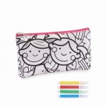 Estuche para lápices con figuras para pintar con rotuladores color rosa