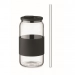 Vaso de borosilicato con pajita a juego y banda de silicona 550ml color negro tercera vista