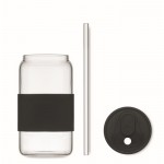 Vaso de borosilicato con pajita a juego y banda de silicona 550ml color negro cuarta vista