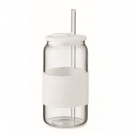 Vaso de borosilicato con pajita a juego y banda de silicona 550ml color blanco