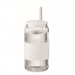 Vaso de borosilicato con pajita a juego y banda de silicona 550ml color blanco segunda vista