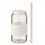 Vaso de borosilicato con pajita a juego y banda de silicona 550ml color blanco tercera vista