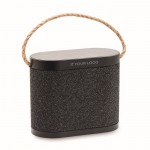 Altavoz negro inalámbrico con asa de transporte de yute 15W color negro vista de impresión