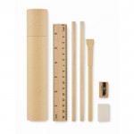 Estuche de papel cilíndrico con set completo de escritura color beige