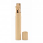 Estuche de papel cilíndrico con set completo de escritura color beige tercera vista
