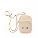 Bolsa bandolera para móviles de algodón reciclado y cordón ajustable color beige vista de impresión