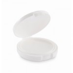 Bálsamo labial vegano con SPF10 y sabor vainilla en estuche redondo color blanco