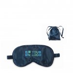 Suave antifaz hecho de poliéster con bolsa de cierre a juego color azul vista de impresión