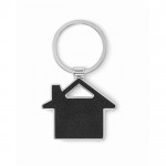Llavero metálico de forma de casa con incrustación de cuero sintético color negro segunda vista