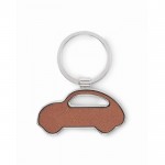 Llavero metálico de forma de coche con incrustación de cuero sintético color marrón segunda vista