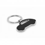 Llavero metálico de forma de coche con incrustación de cuero sintético color negro