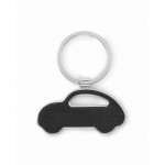 Llavero metálico de forma de coche con incrustación de cuero sintético color negro segunda vista